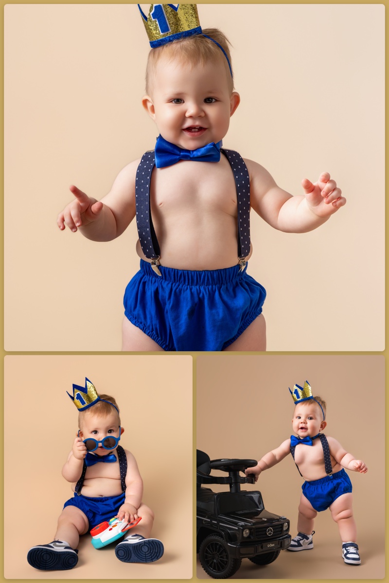 Collage de un bebé celebrando su primer añito en sesión de estudio — mini sesión de niños en Pflugerville por Reinier Lop