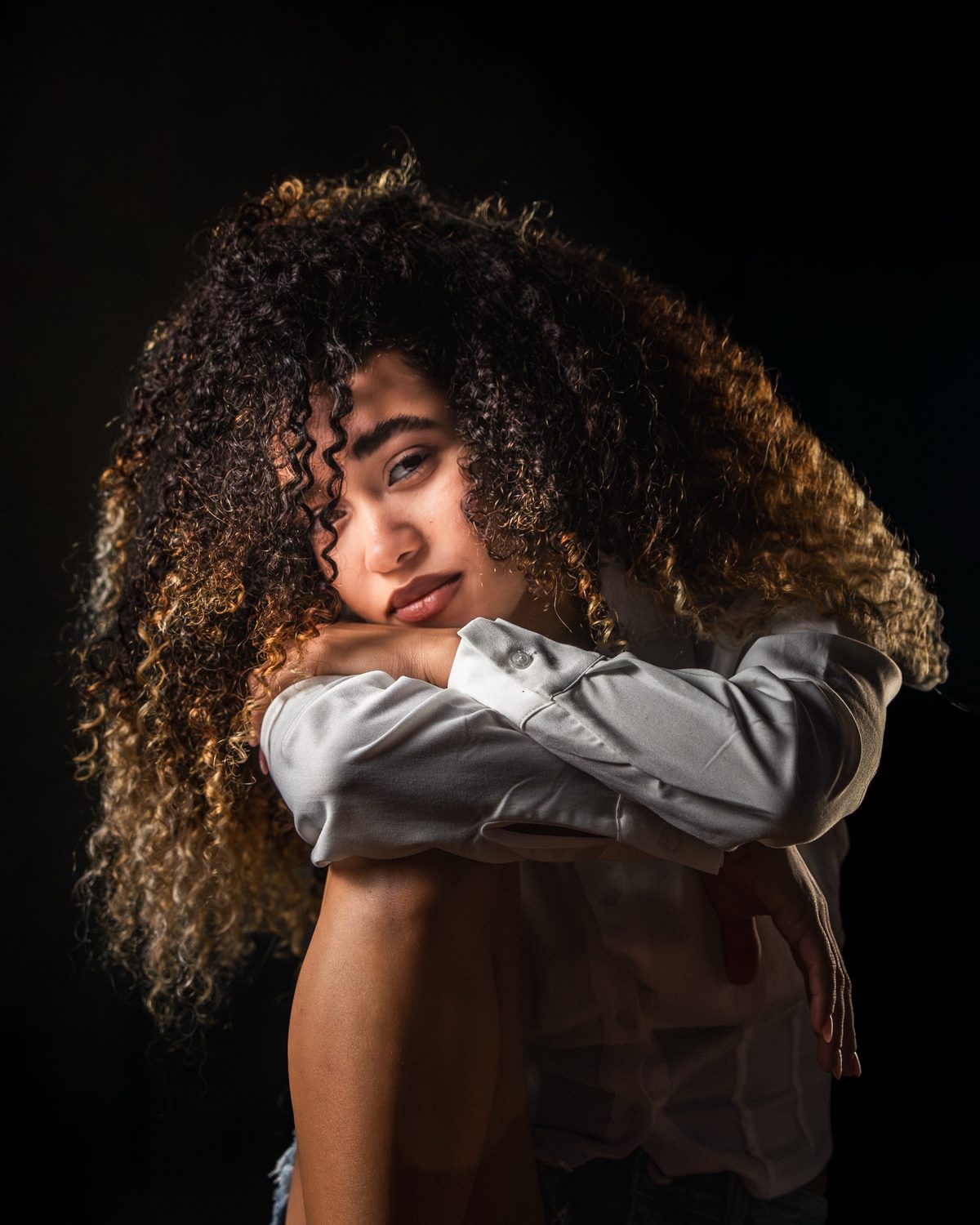 Editorial studio portrait, side lighting — Austin portrait photographer